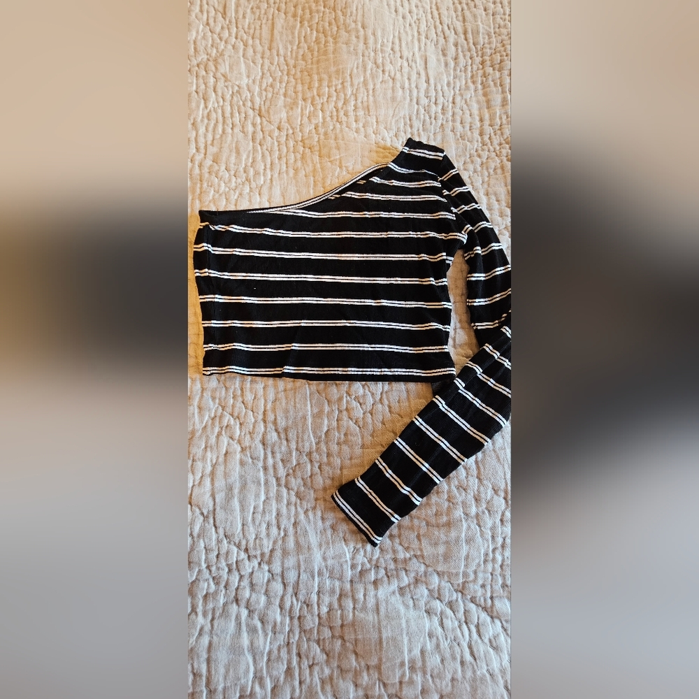 ASOS Black and White Striped One-Shoulder Crop Top